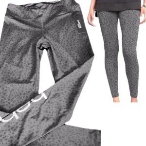 Bebe Sport Silver Logo Animal Print Leggings Black Leopard Size L